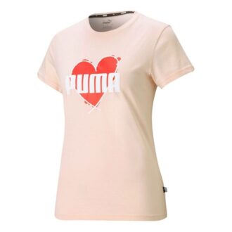 (WMNS) Heart Tee Love Printing Logo Sports Round Neck Short Sleeve Pink Red (WMNS) Heart Tee Love Printing Logo Sports Round Neck Short Sleeve Pink Red