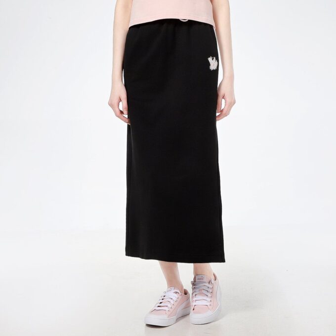 (WMNS) Logo Printing Half Body Long Skirt Black