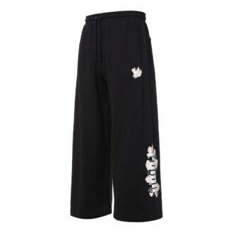 (WMNS) Logo Printing Knitting Casual Pants Black