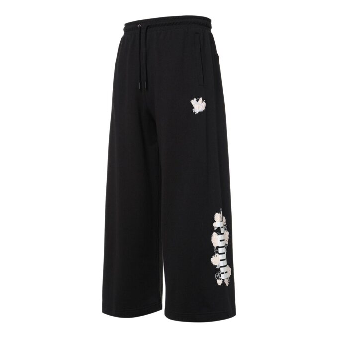 (WMNS) Logo Printing Knitting Casual Pants Black
