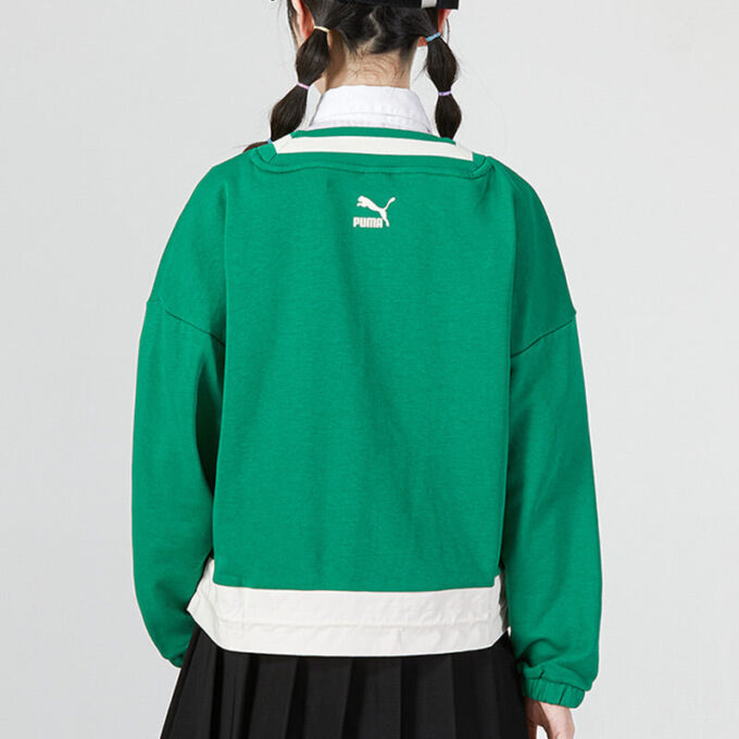 (WMNS) Logo V neck Sweatshirt “Green”