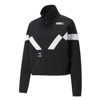 (WMNS) Pi Dblknit Logo Printing Stand-up Collar Jacket Black