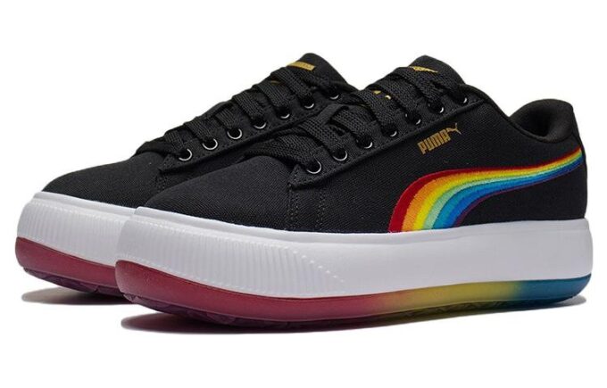 (WMNS) Suede Mayu Prism Low Tops Thick Sole Skateboarding Shoes Black