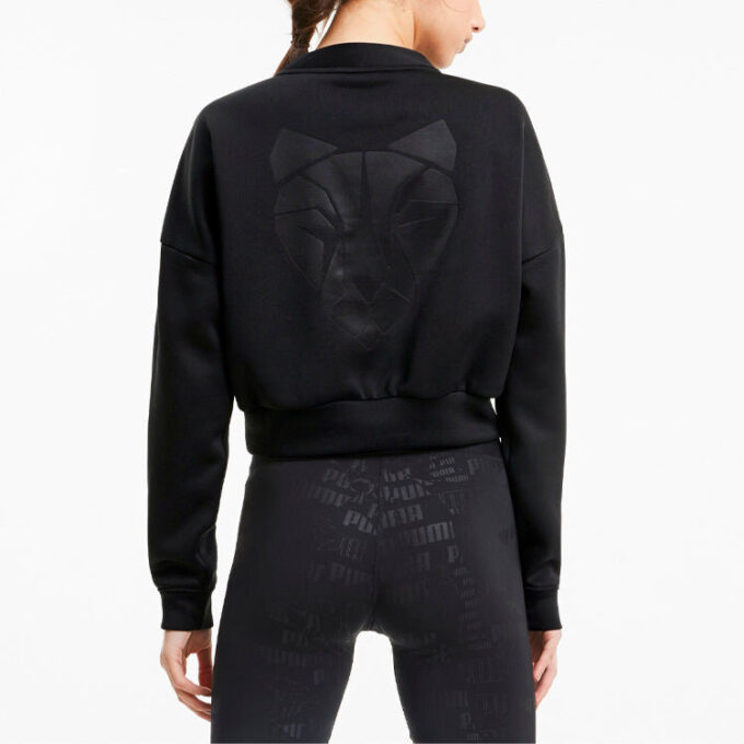 (WMNS) Train Logo Printing Short Round-neck Sweatshirt Black