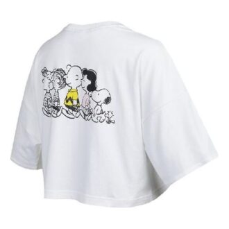 (WMNS) x PEANUTS Embroidery Logo Crewneck Short Loose Short Sleeve White