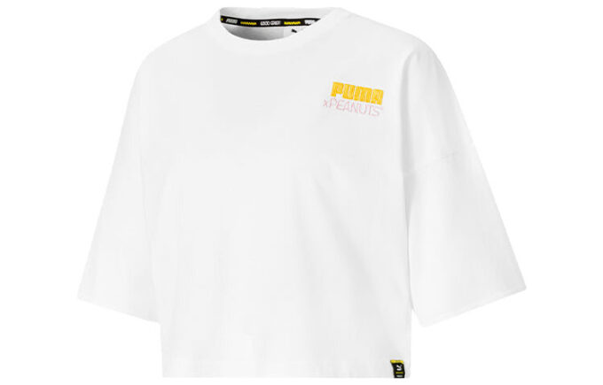 (WMNS) x PEANUTS Embroidery Logo Crewneck Short Loose Short Sleeve White