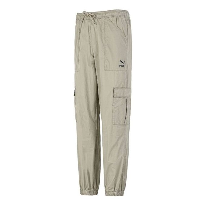 Woven Cargo Bundle Feet Casual Long Pants Creamy White