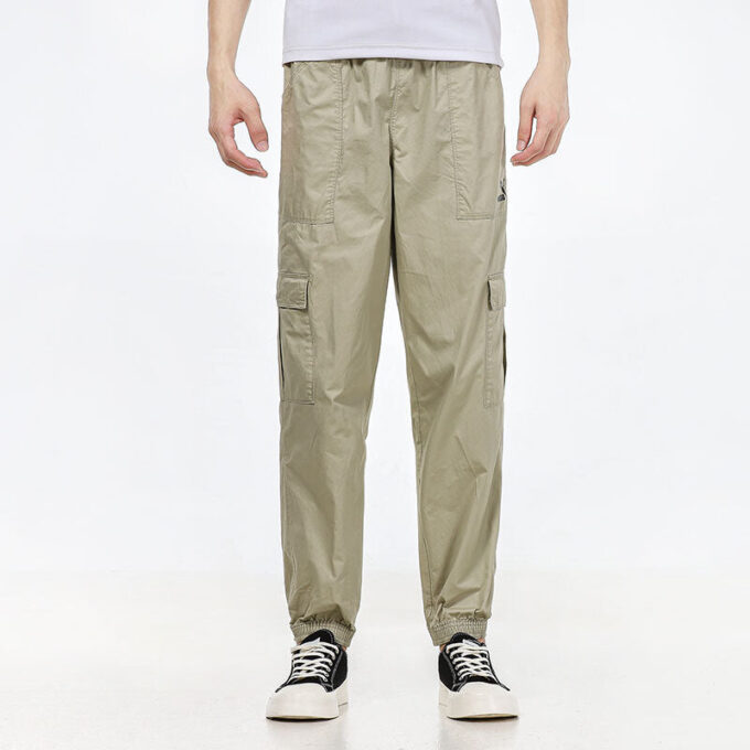 Woven Cargo Bundle Feet Casual Long Pants Creamy White