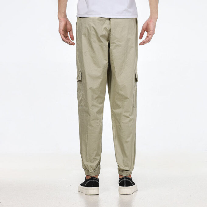 Woven Cargo Bundle Feet Casual Long Pants Creamy White