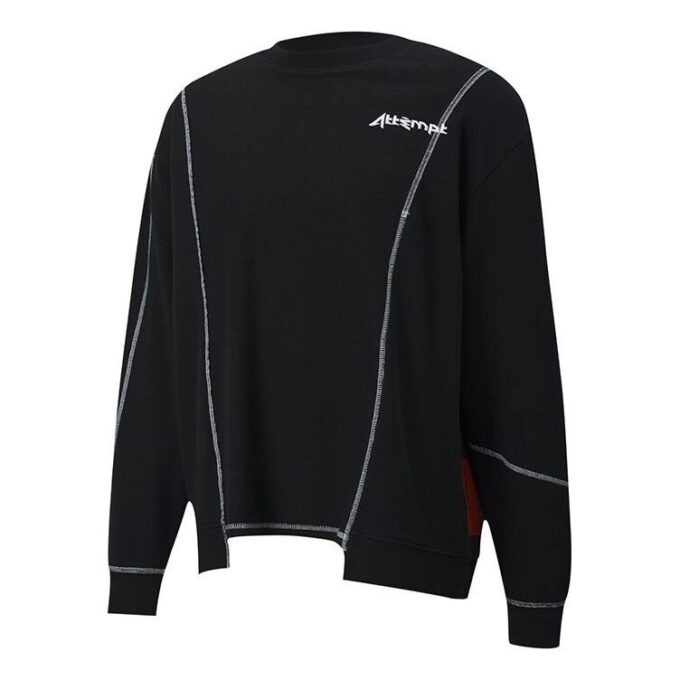 x ATTEMPT Crossover Casual Round Neck Contrasting Colors Long Sleeves Black