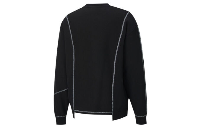 x ATTEMPT Crossover Casual Round Neck Contrasting Colors Long Sleeves Black