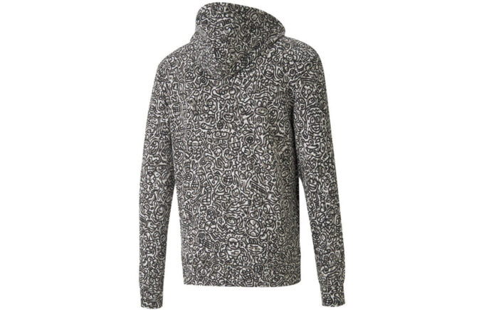 x Mr Doodle Crossover Drawstring hooded Knit Casual Sports Black